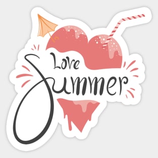 Love Summer With Heart Ice Cream Sticker